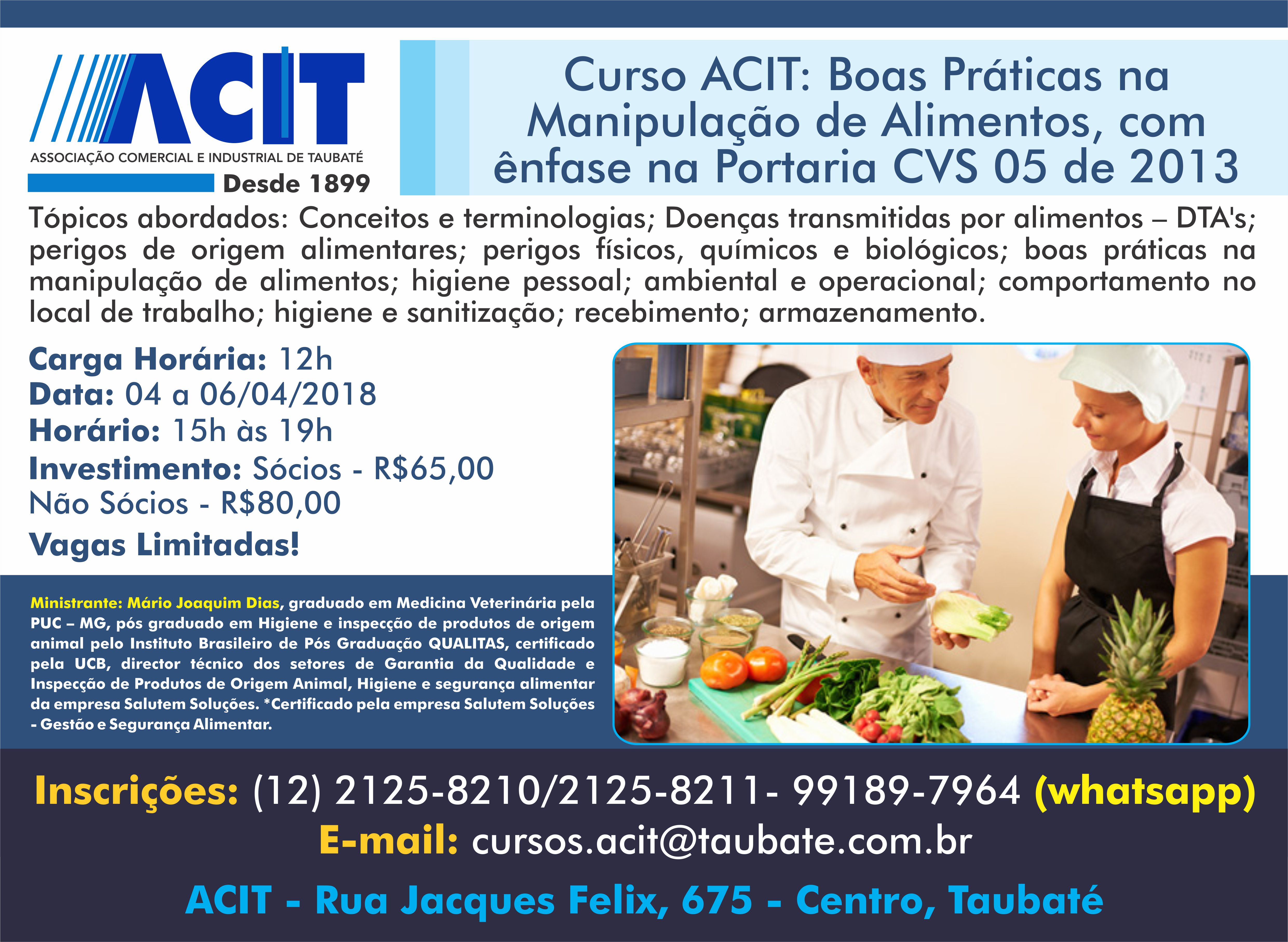 ACIT oferece curso para profissionais da área de alimentação