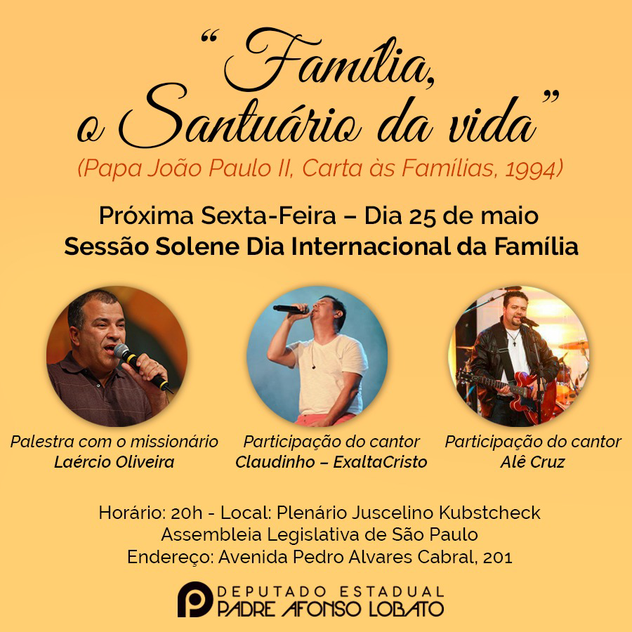 Padre Afonso promove sessão solene na Assembleia Legislativa para comemorar Dia da Família