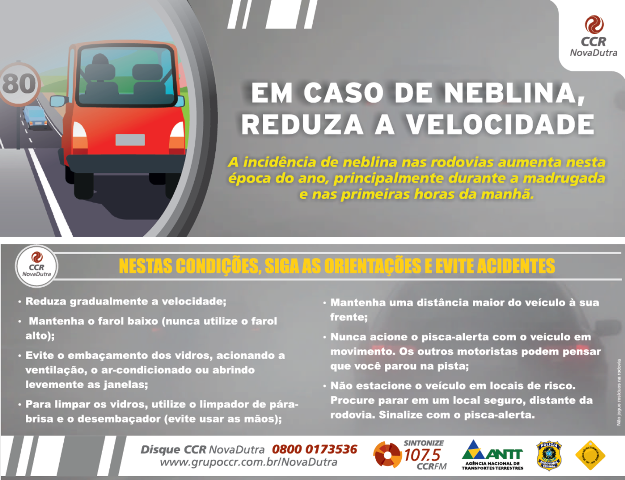 CCR NovaDutra inicia alerta sobre o período com incidência de neblina na via Dutra