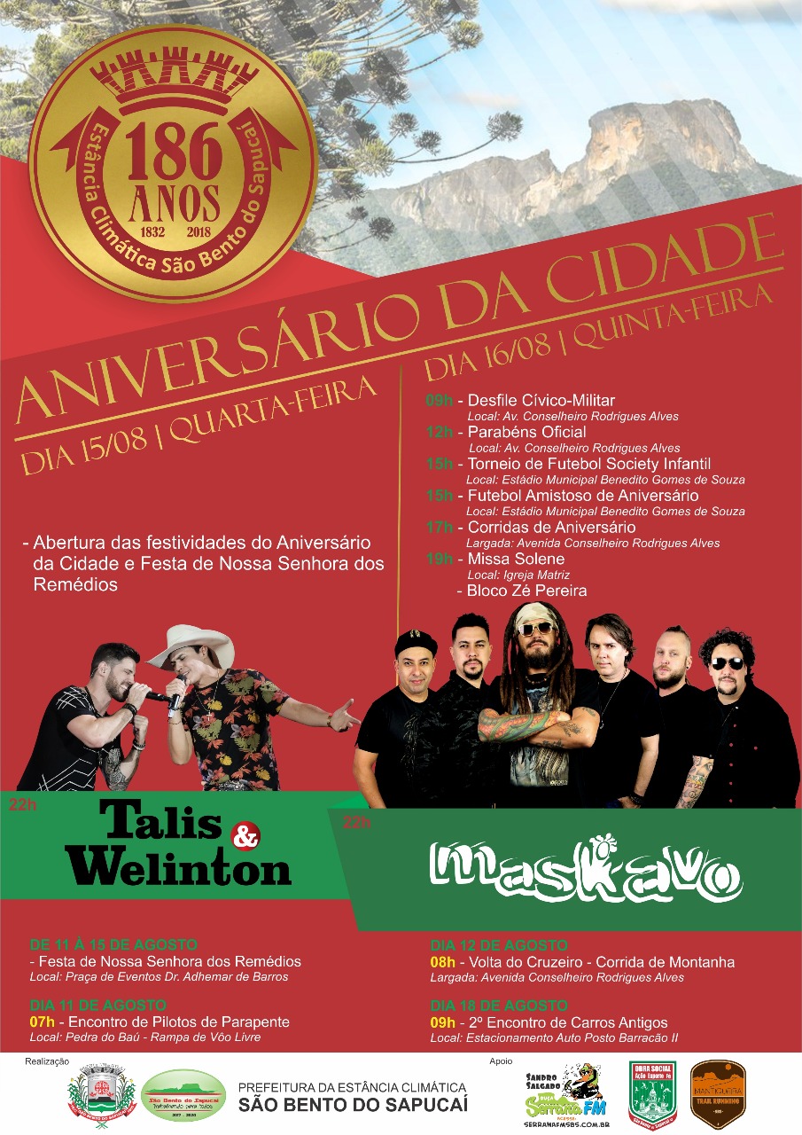 Aniversário da Cidade de São Bento do Sapucaí oferece atrações para todos os gostos