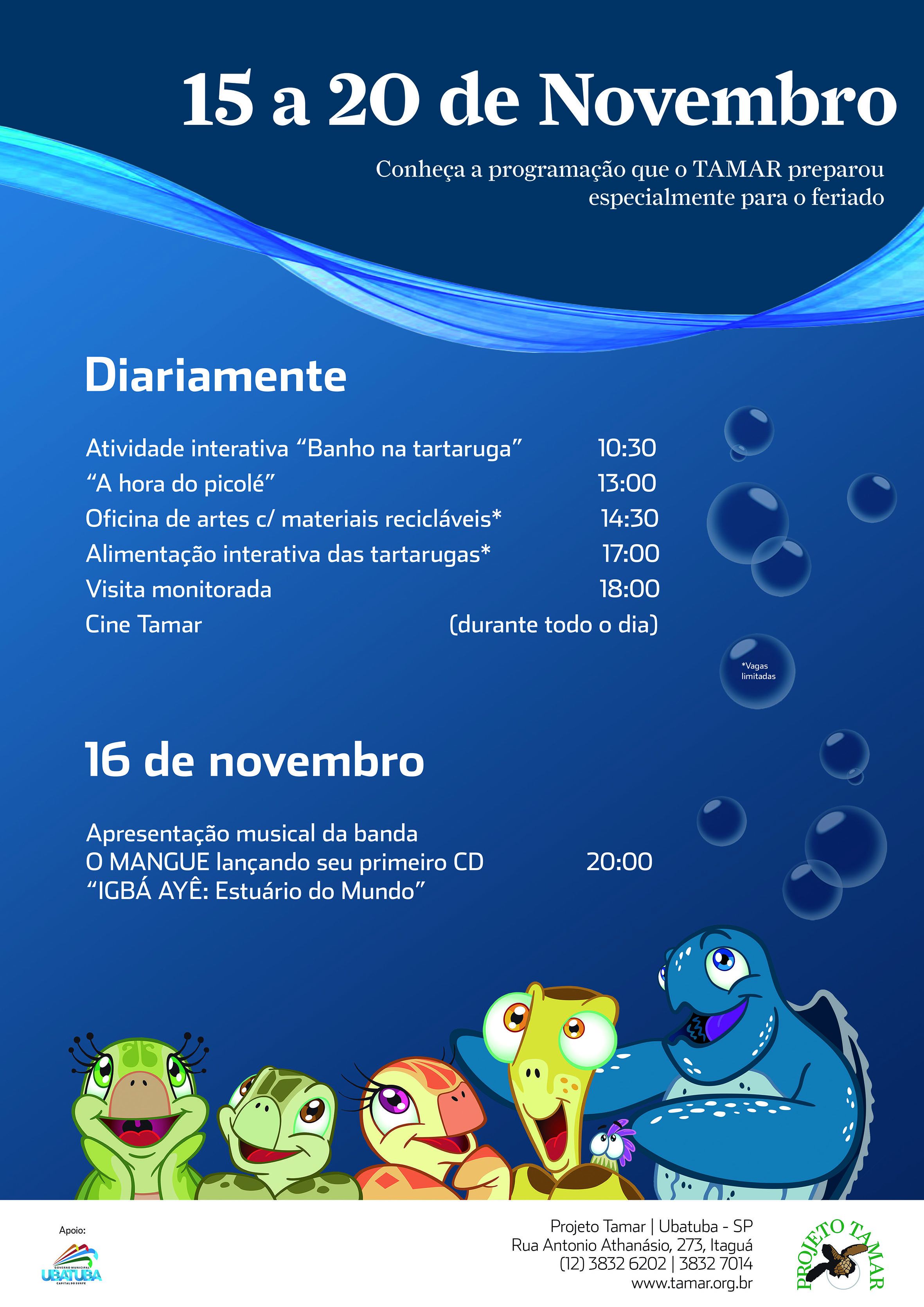 Projeto TAMAR oferece programação especial para o feriado do dia 15