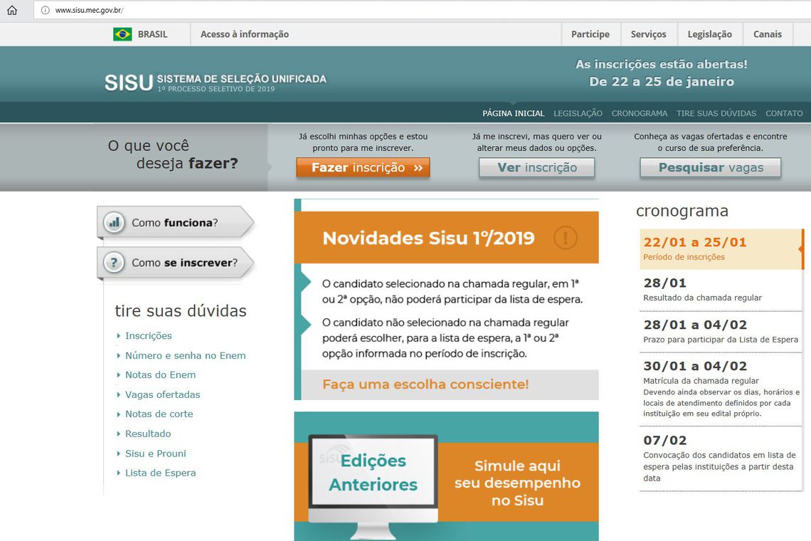 MEC prorroga inscrições do  Sisu para dia 27