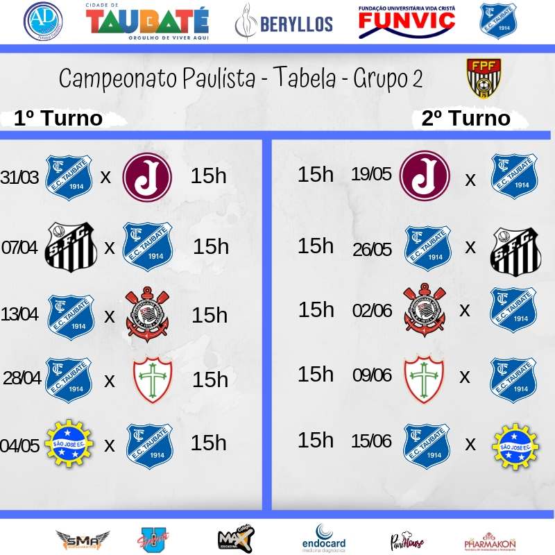 Taubaté recebe datas e horários dos jogos do Campeonato Paulista da Série  A-2