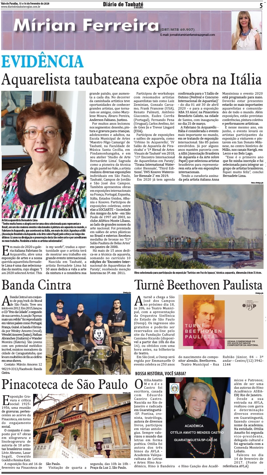 Aquarelista taubateana expõe obra na Itália