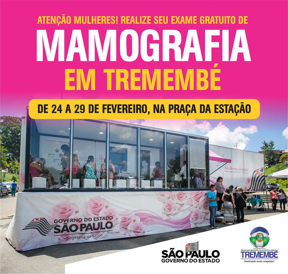 Carreta da mamografia começa atender em Tremembé na segunda-feira, dia 24