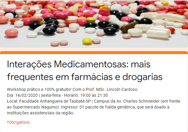 Anhanguera de Taubaté promove oficina sobre Interações medicamentosas em farmácias e drogarias