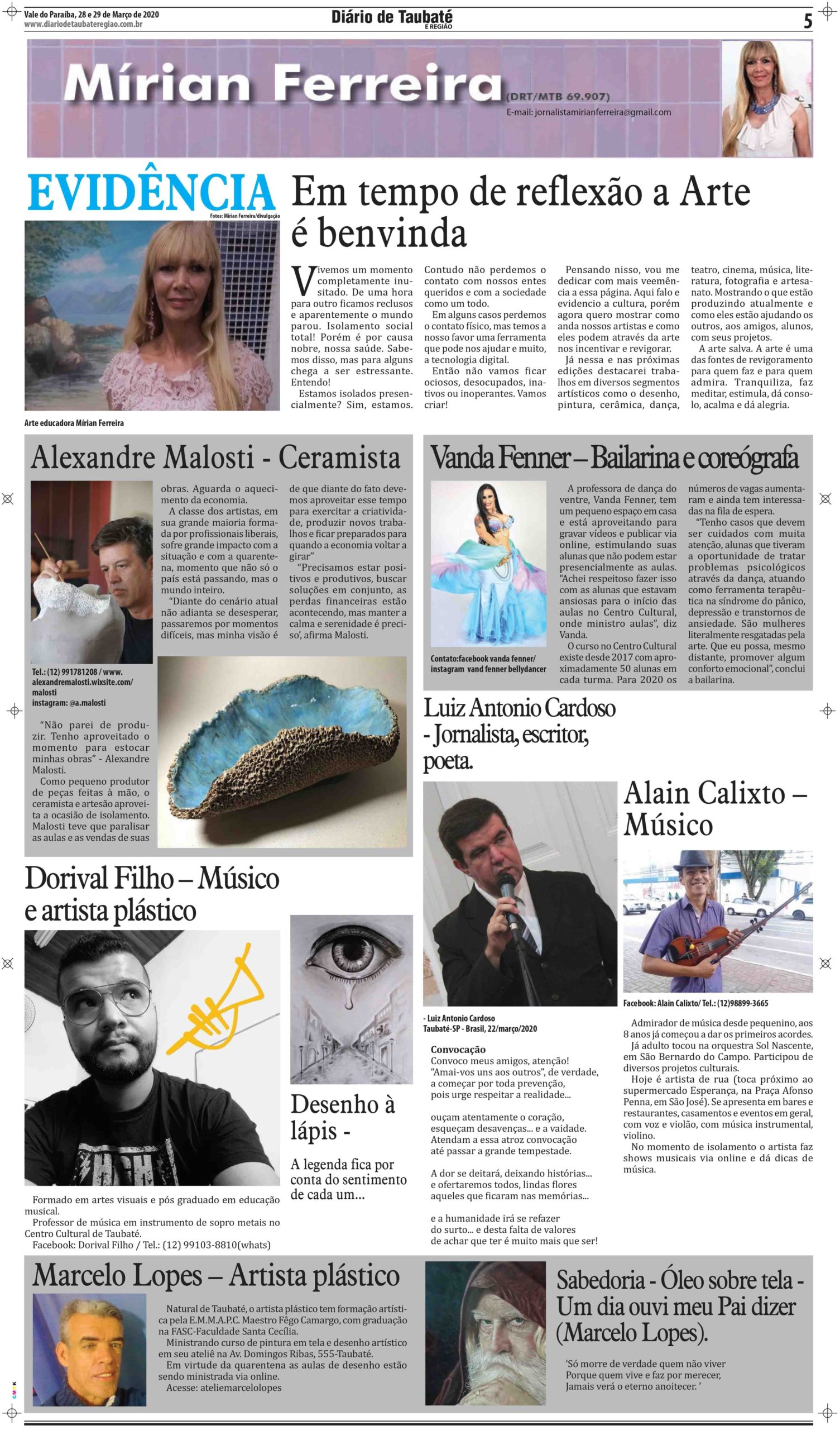 Evidência – Em tempo de reflexão a Arte é bem-vinda