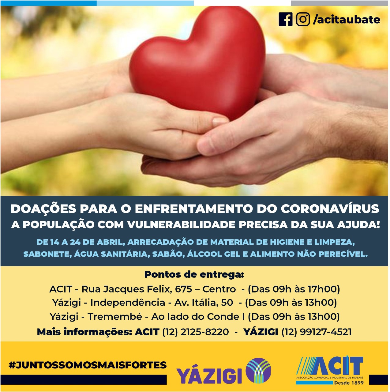 ACIT e escola Yázigi se unem para arrecadar produtos de higiene e limpeza