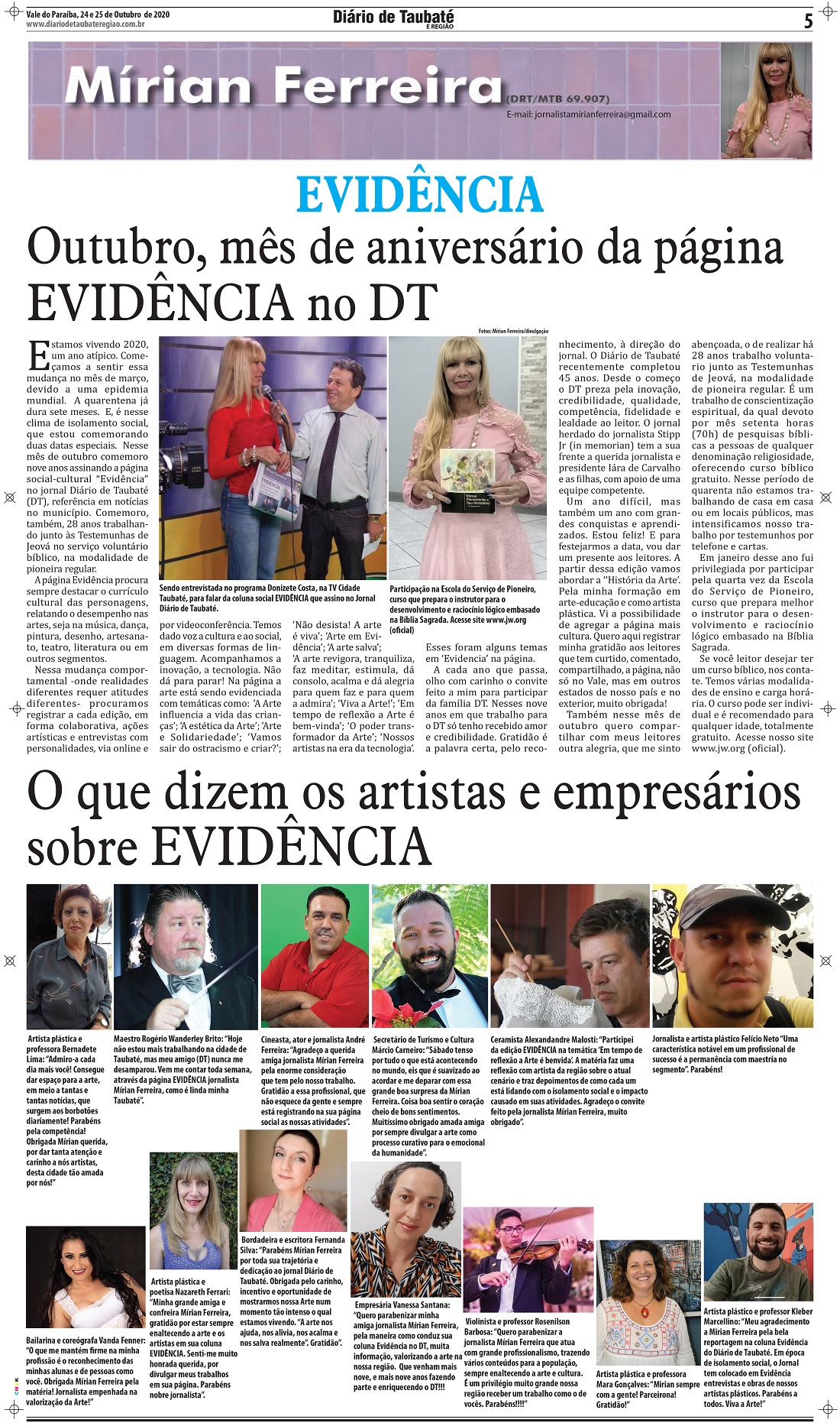 Evidência – Outubro, mês de aniversário da página EVIDÊNCIA no DT