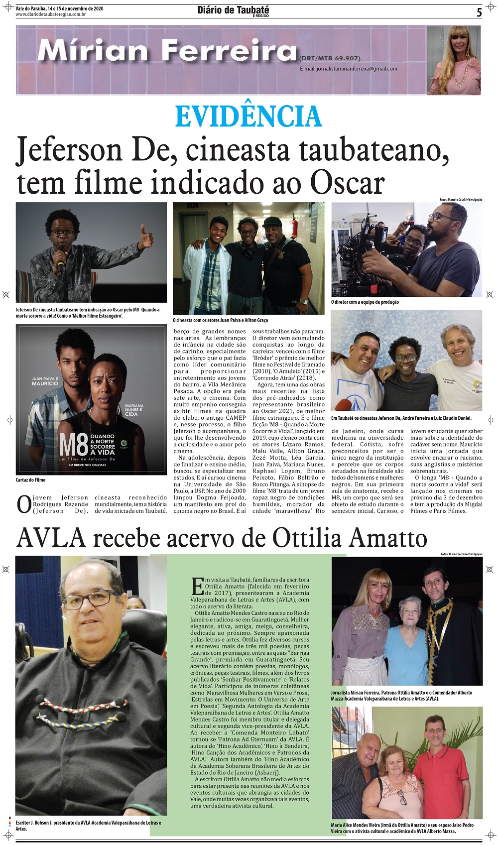 Evidência – Jeferson De, cineasta taubateano tem filme indicado ao Oscar