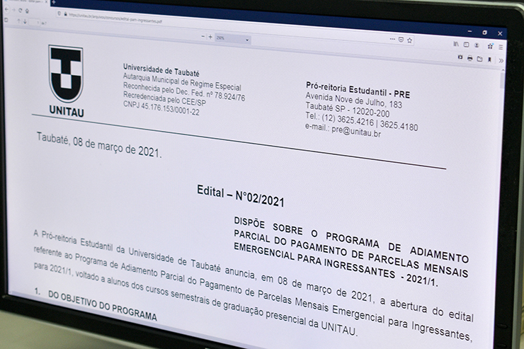 Unitau lança programa de adiamento emergencial para matrículas no mês de março