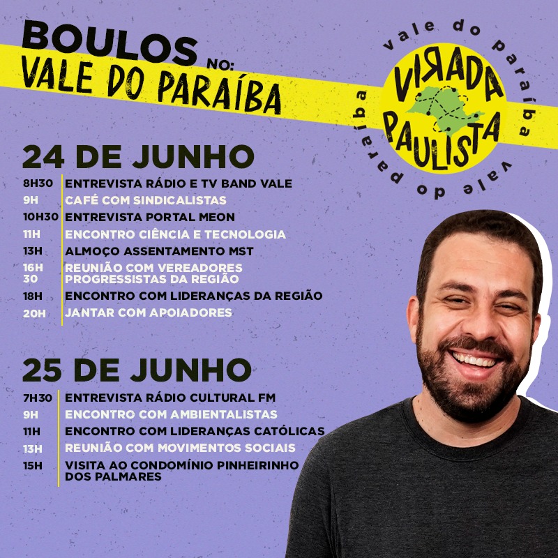 Em nova etapa da Virada Paulista, Boulos visita o Vale do Paraíba
