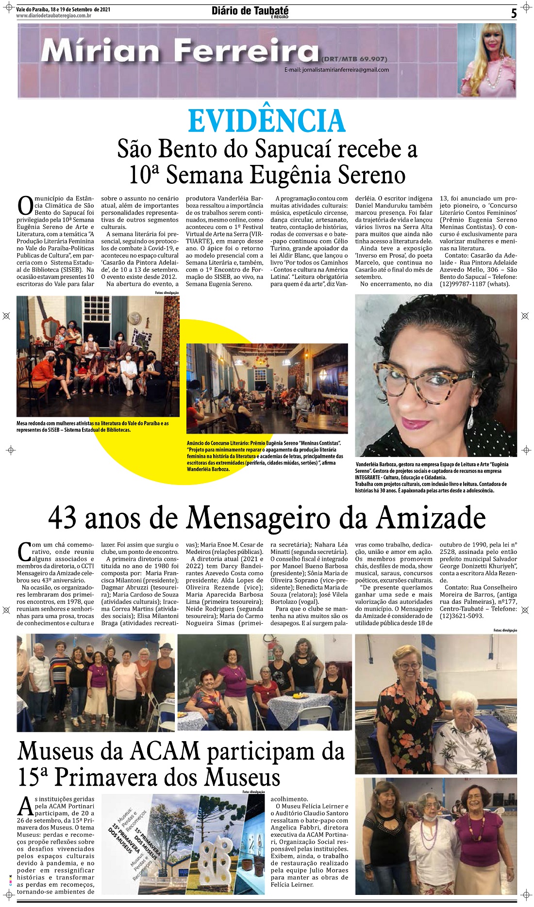 Evidência – São Bento do Sapucaí recebe a 10ª Semana Eugênia Sereno