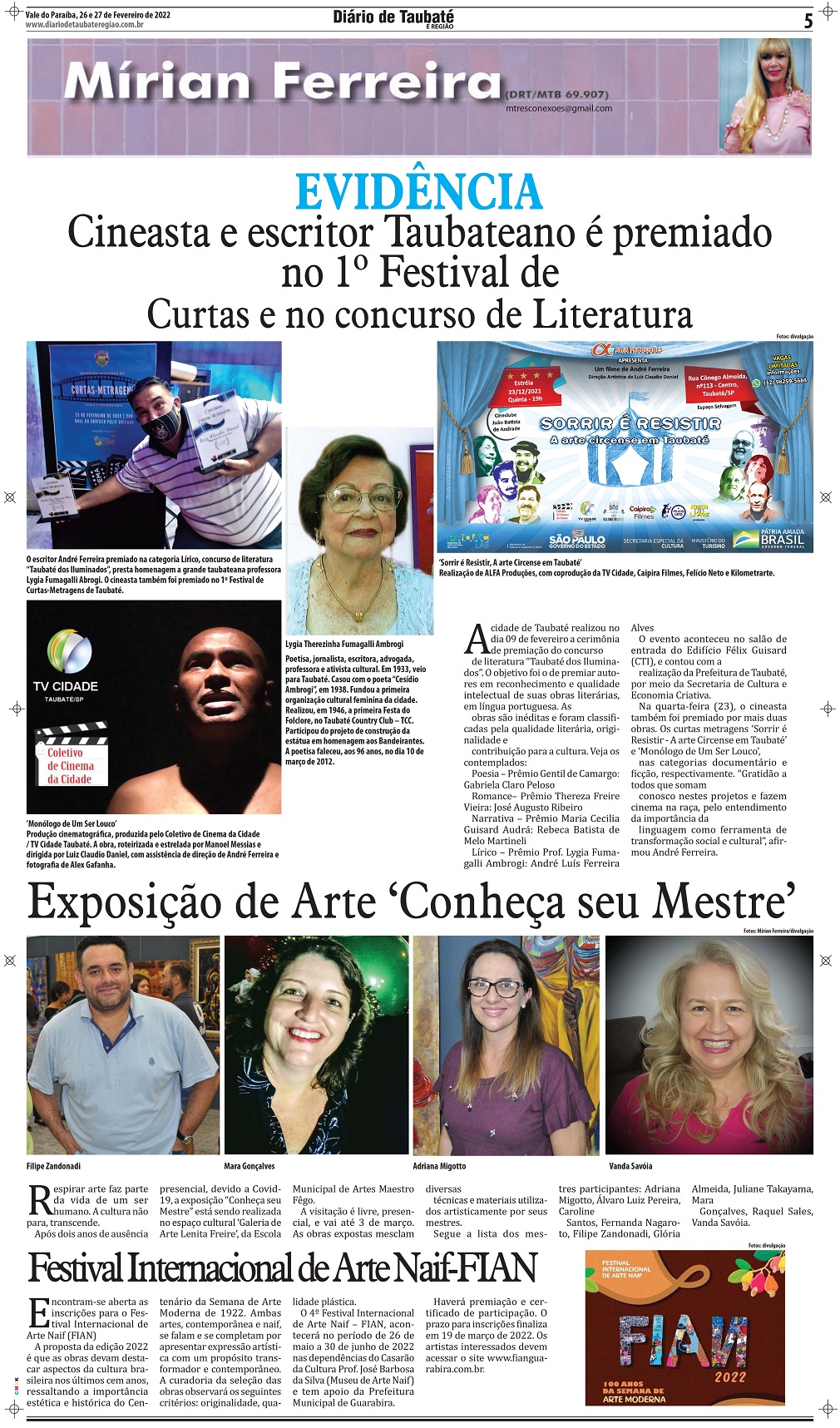 Evidência – Cineasta e escritor Taubateano é premiado no 1º Festival de Curtas e no concurso de Literatura