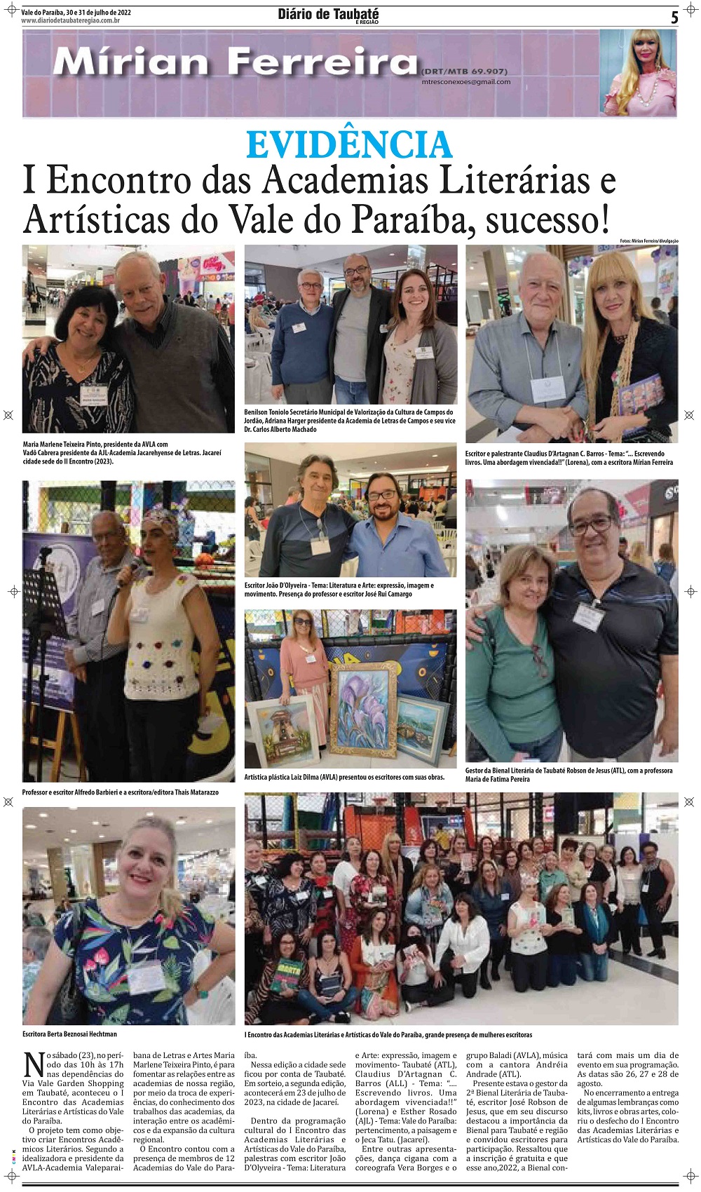 Evidência – I Encontro das Academias Literárias e Artísticas do Vale do Paraíba, sucesso!