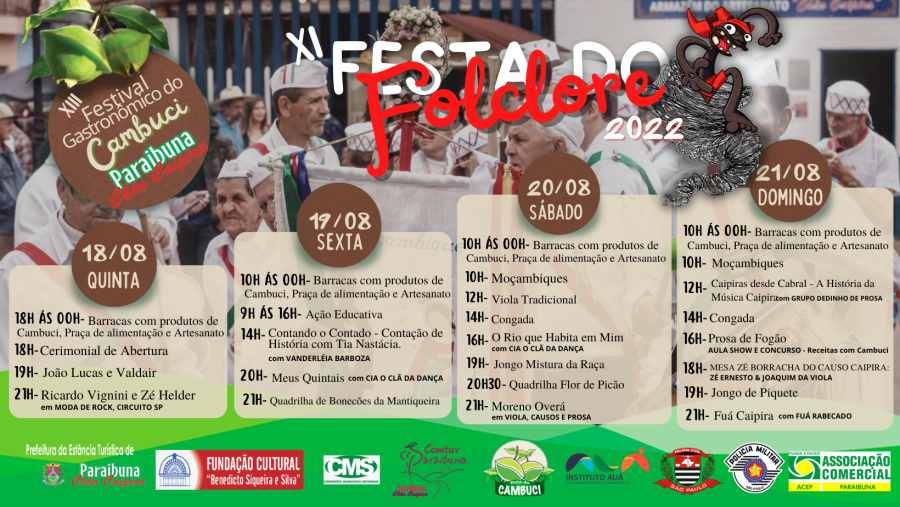 Festa do Folclore e Festival Gastronômico do Cambuci são destaques neste mês de agosto, em Paraibuna
