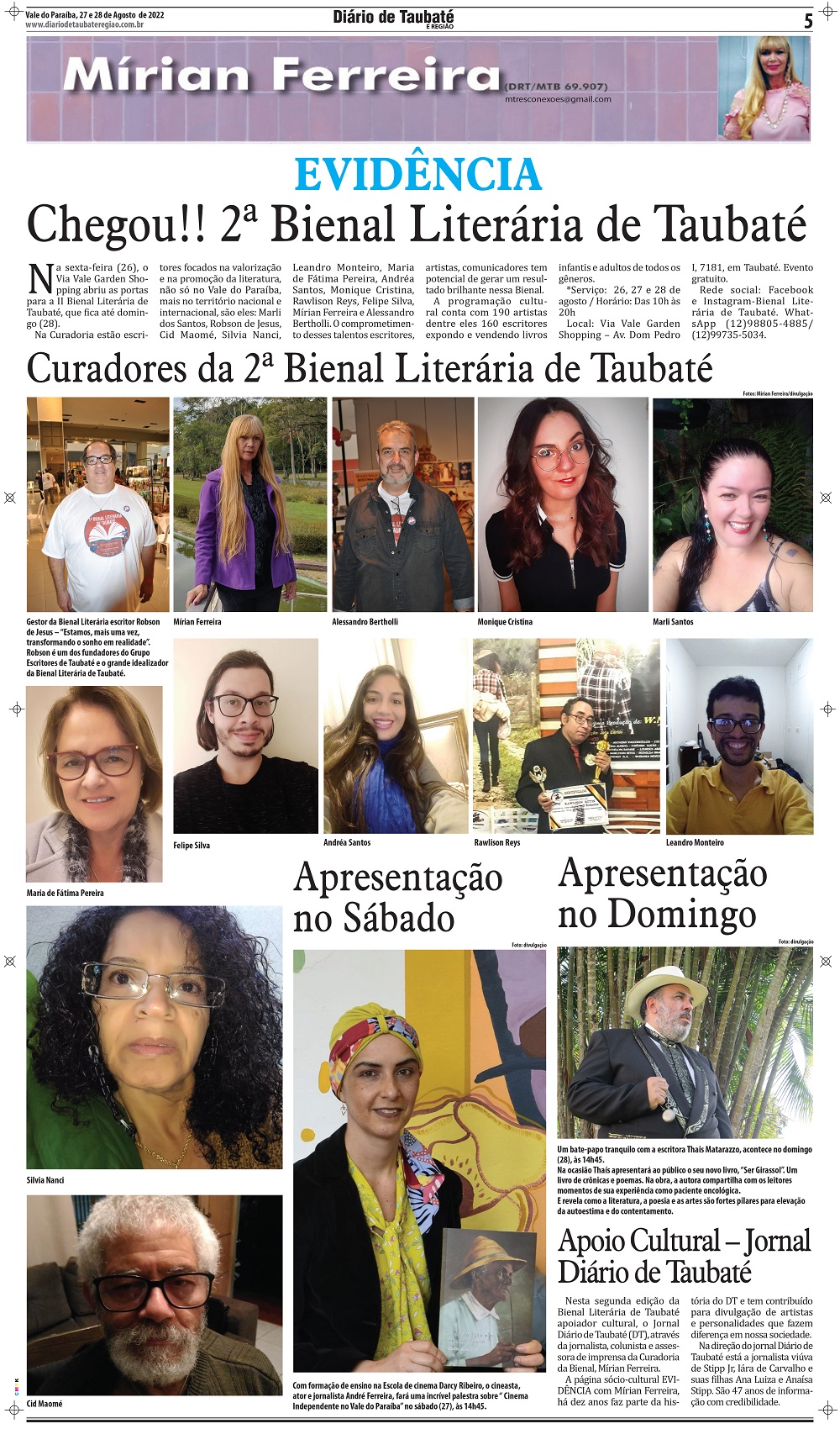 Evidência – Chegou!! 2ª Bienal Literária de Taubaté