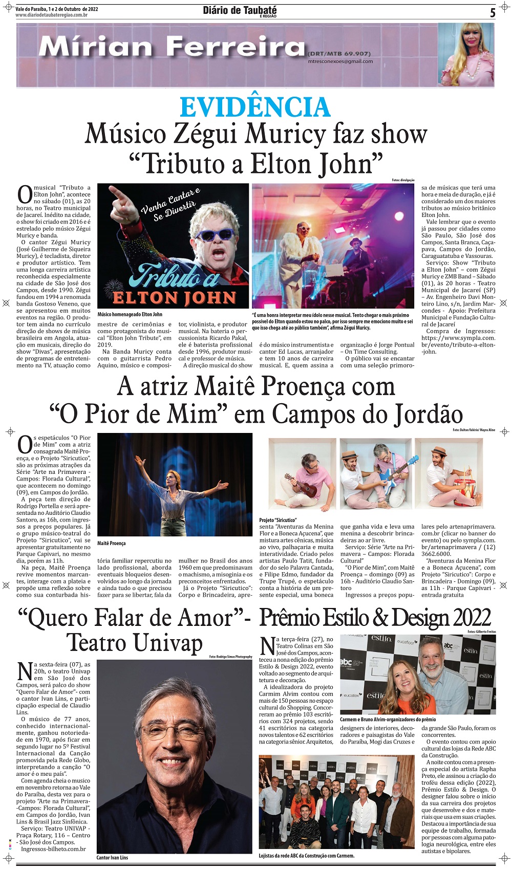 Evidência – Músico Zégui Muricy faz show “Tributo a Elton John”