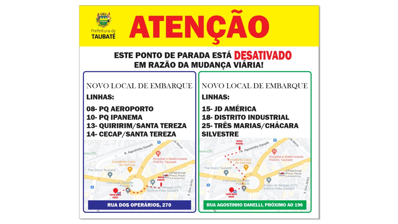 Prefeitura informa alteração no ponto de ônibus próximo a CTI