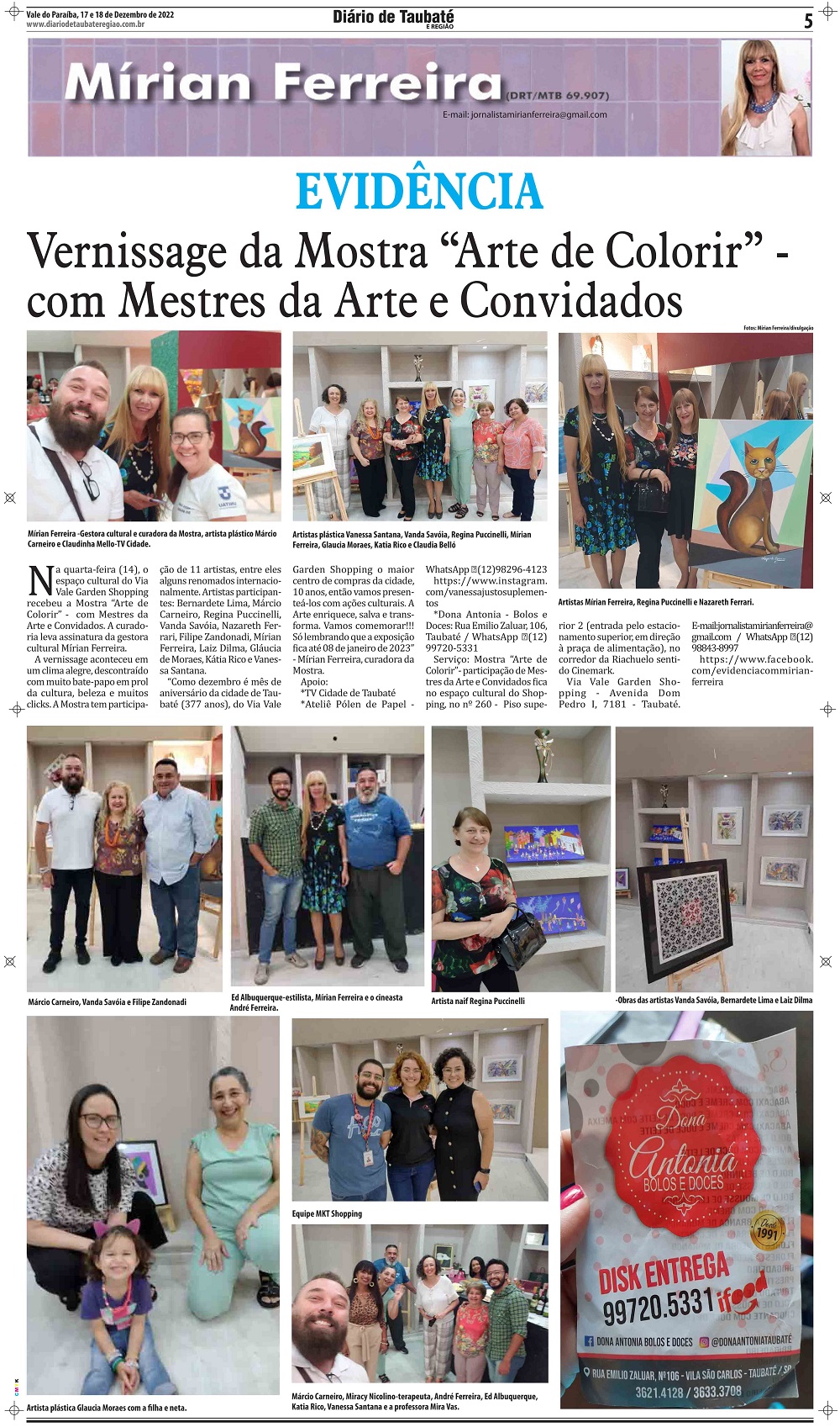 Evidência – Vernissage da Mostra “Arte de Colorir” com Mestres da Arte e Convidados