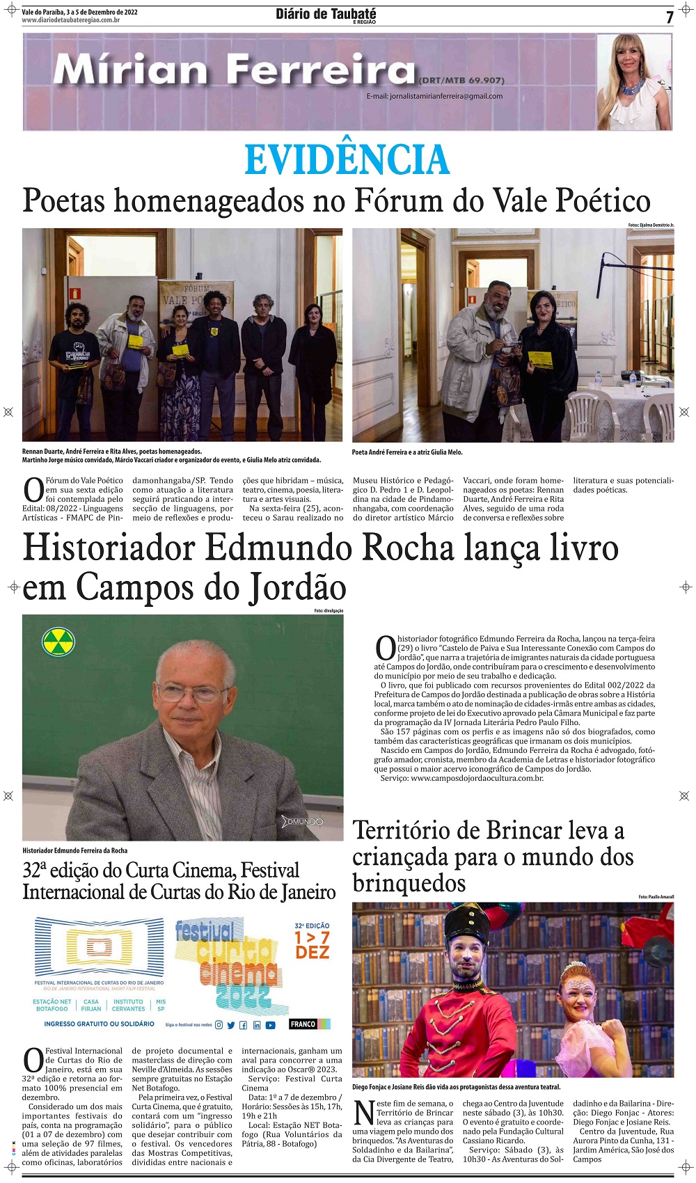 Evidência – Poetas homenageados no Fórum do Vale Poético