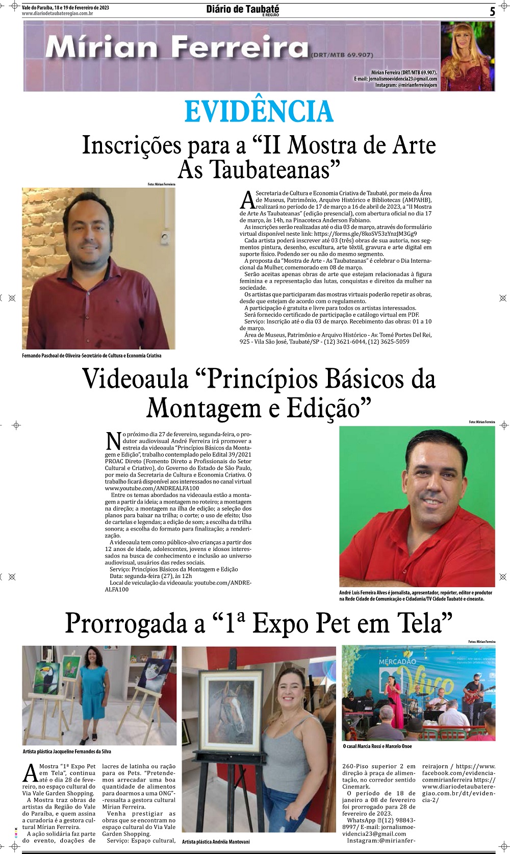 Evidência – Inscrições para a “II Mostra de Arte  As Taubateanas”