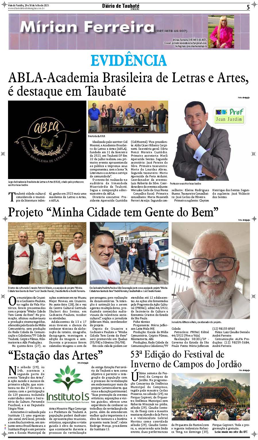 Evidência – ABLA-Academia Brasileira de Letras e Artes, é destaque em Taubaté