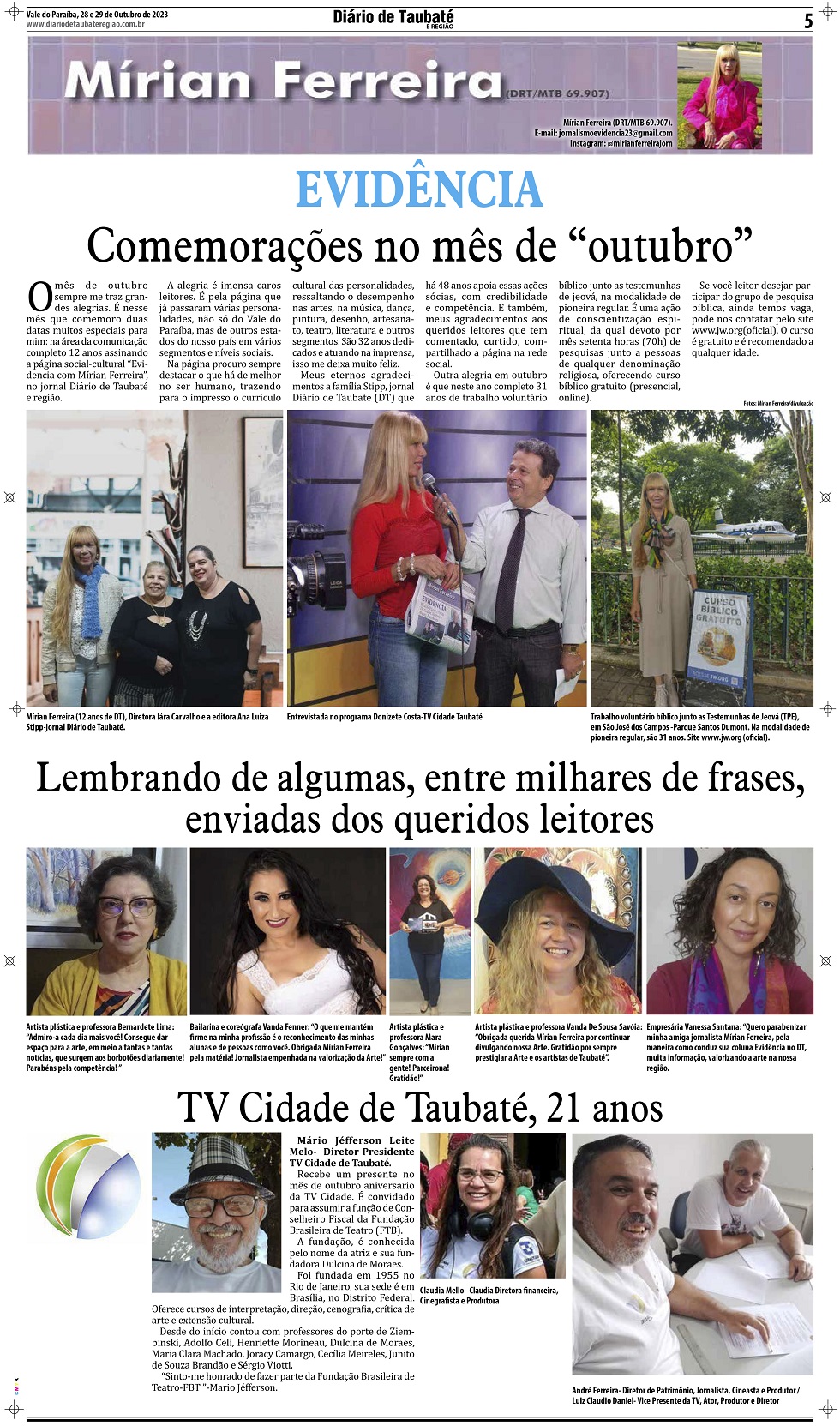 Evidência – Comemorações no mês de “outubro”