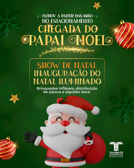 Taubaté Shopping promove chegada do Papai Noel neste domingo