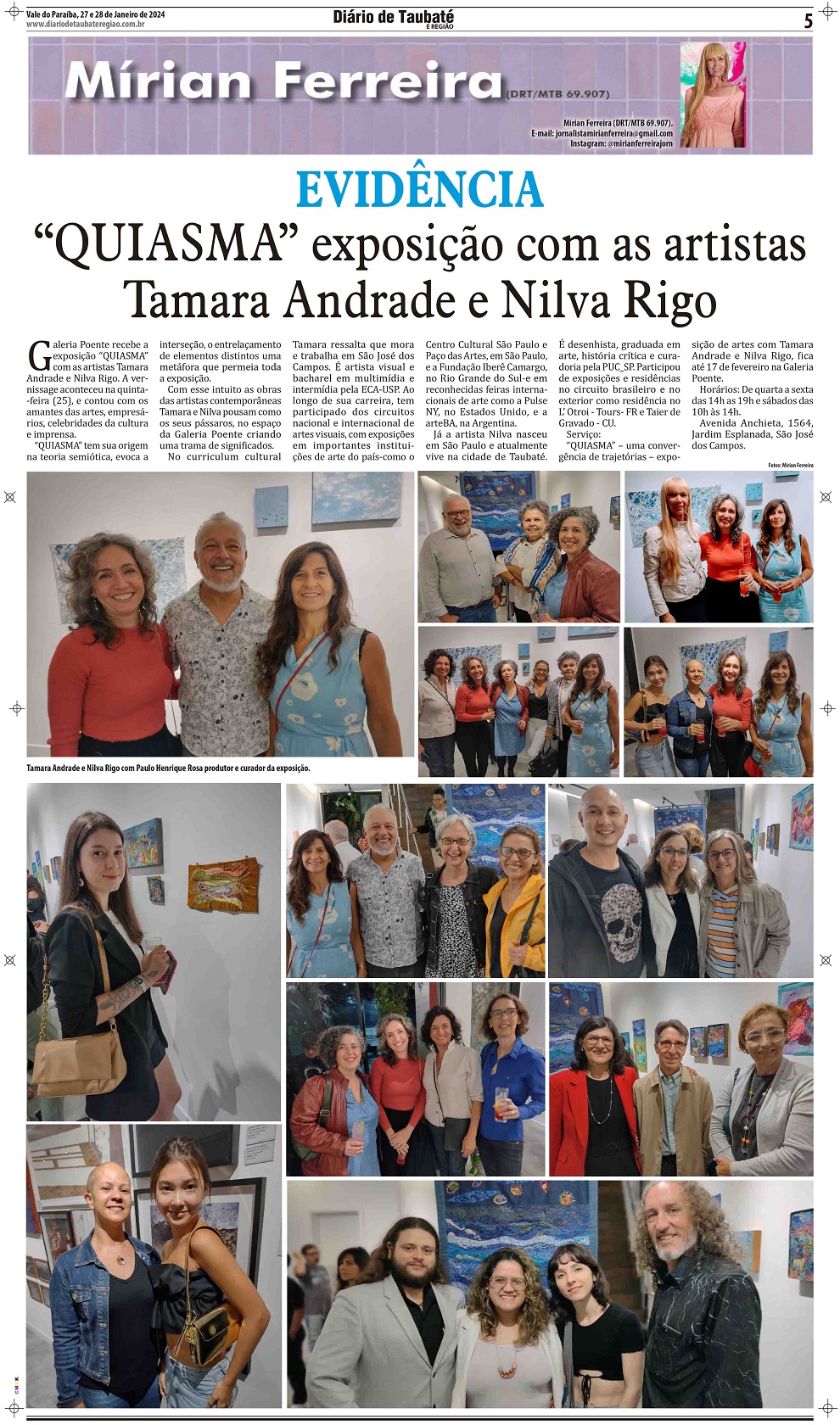 Evidência – “QUIASMA” exposição com as artistas Tamara Andrade e Nilva Rigo