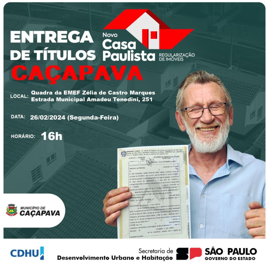 Governo de SP entrega a regularização fundiária de 296 imóveis em Caçapava e Roseira