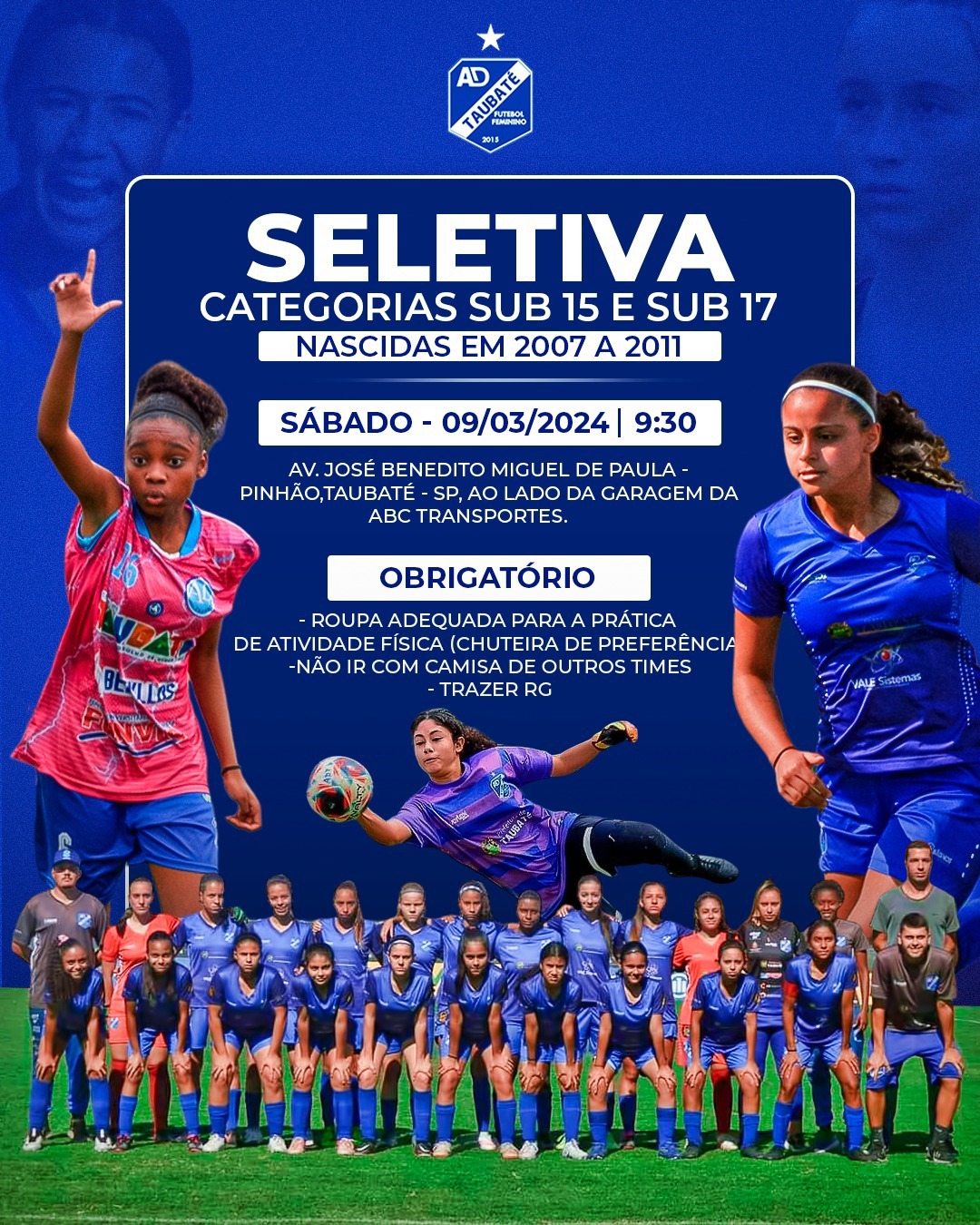 AD Taubaté promove seletiva para categorias Sub15 e Sub17