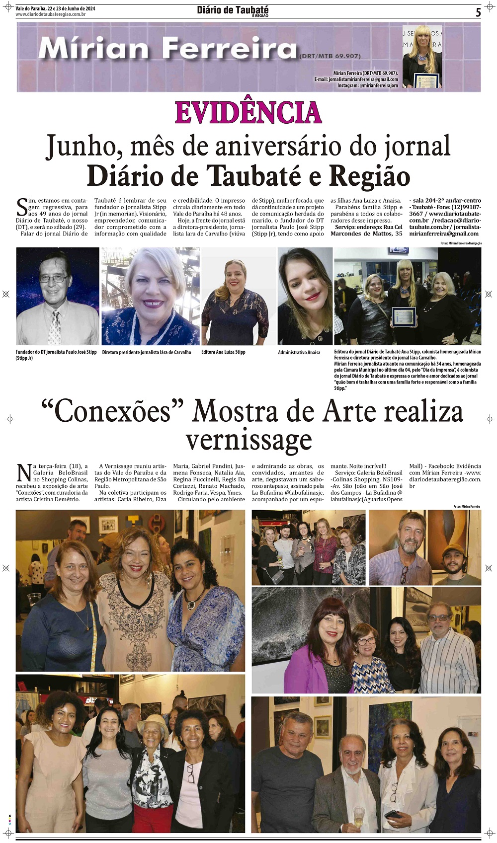 Evidência – Junho, mês de aniversário do jornal Diário de Taubaté e Região