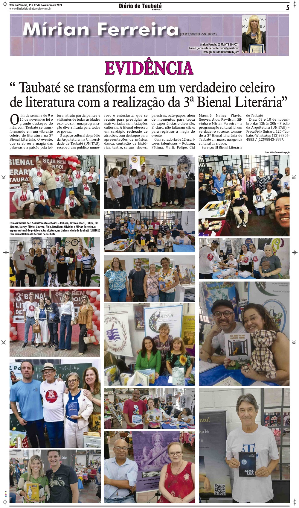 Evidência – “Taubaté se transforma em um verdadeiro celeiro de literatura com a realização da 3ª Bienal Literária”