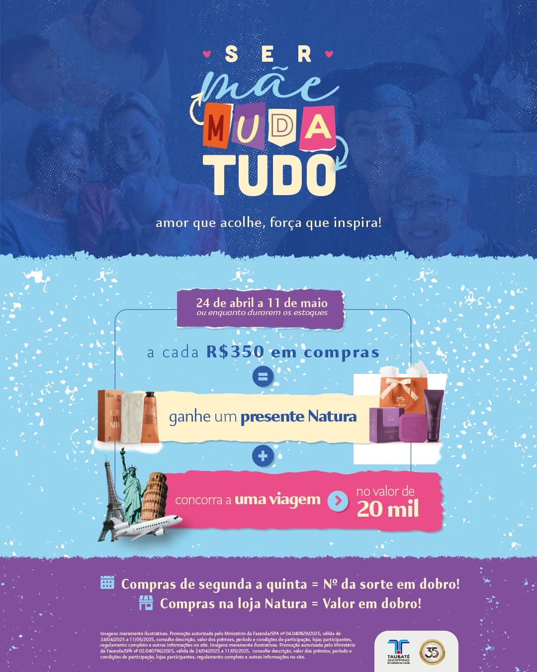 Taubaté Shopping lança campanha especial de Dia das Mães com “compre e ganhe” e sorteio de um vale-viagem no valor de R$ 20 mil
