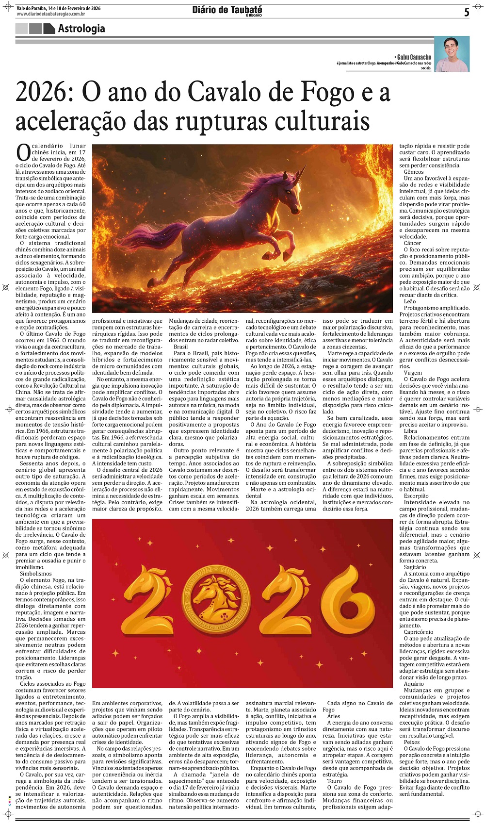 Astrologia 2026: O ano do Cavalo de Fogo e a aceleração das rupturas culturais