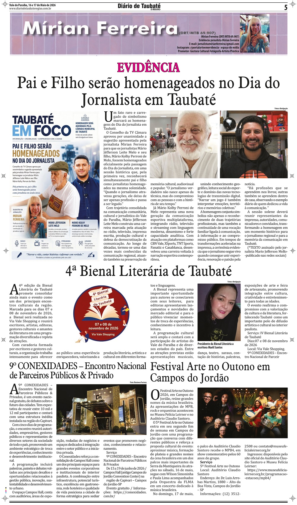 Evidência – Pai e Filho serão homenageados no Dia do Jornalista em Taubaté