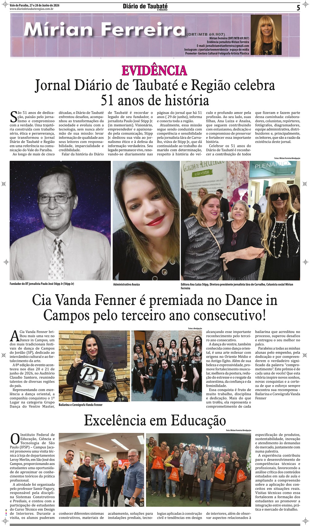 Evidência – Jornal Diário de Taubaté e Região celebra 51 anos de história