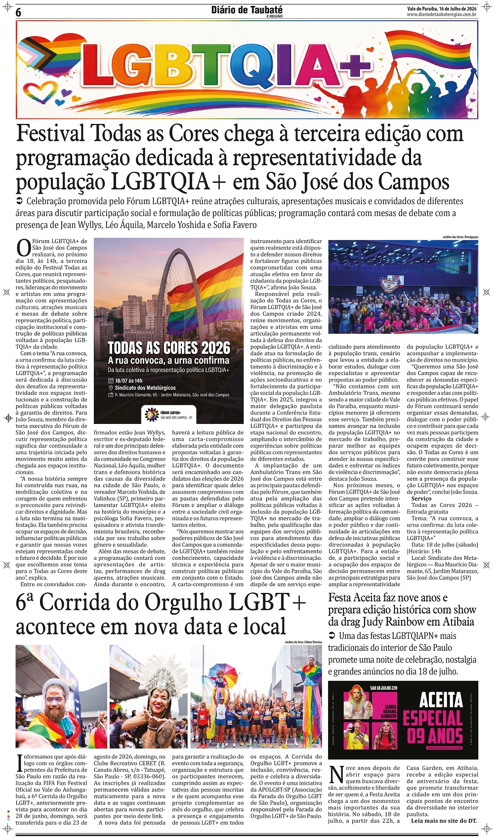 Festival Todas as Cores chega à terceira edição com programação dedicada à representatividade da população LGBTQIA+ em São José dos Campos