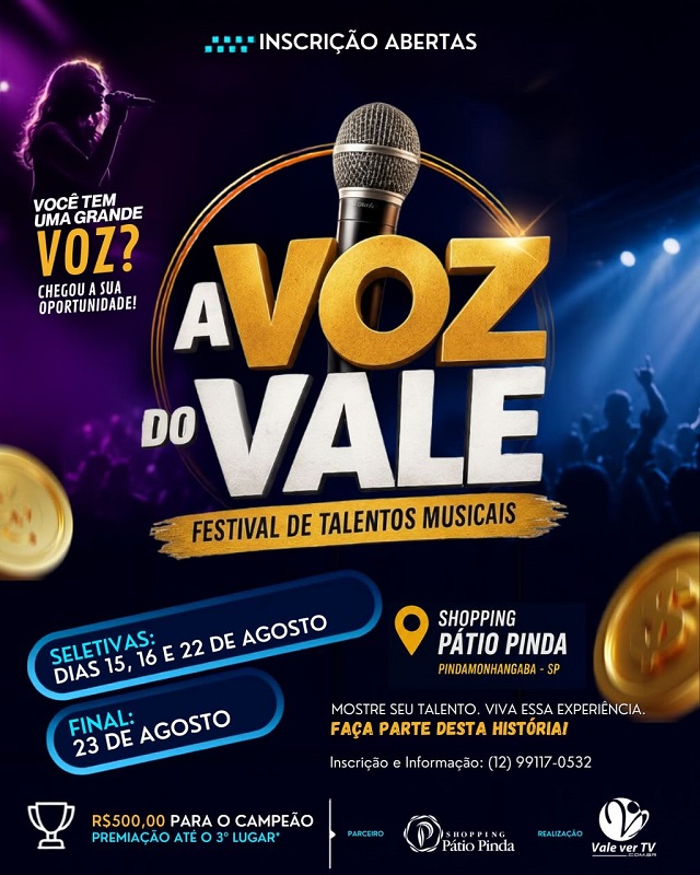 A Voz do Vale: Shopping Pátio Pinda e Valever TV realizam festival para revelar novos talentos musicais
